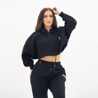 Boyfriend Cropped Hoodie - Black