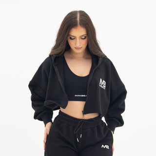Boyfriend Cropped Hoodie - Black