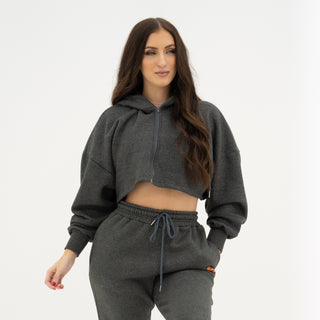 Boyfriend Cropped Hoodie - Charcoal Grey