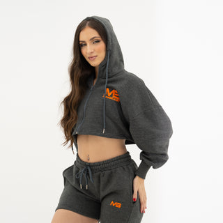 Boyfriend Cropped Hoodie - Charcoal Grey