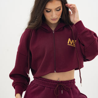 Boyfriend Cropped Hoodie - Maroon