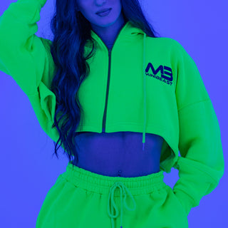 Boyfriend Cropped Hoodie - Neon Green