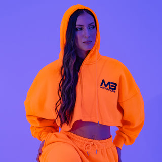 Boyfriend Cropped Hoodie - Neon Orange