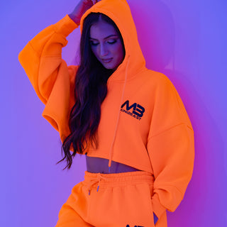 Boyfriend Cropped Hoodie - Neon Orange