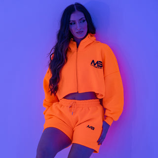 Boyfriend Cropped Hoodie - Neon Orange