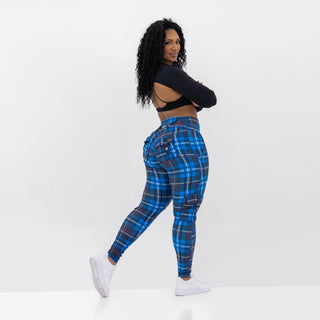 Curve Cargo EVO Leggings Pattern - Blue Gingham