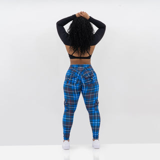 Curve Cargo EVO Leggings Pattern - Blue Gingham