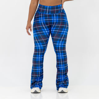 Curve Cargo EVO Flare Leggings - Blue Gingham