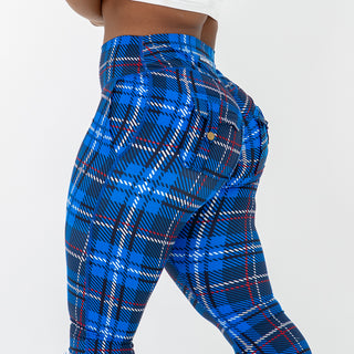 Curve Cargo EVO Flare Leggings - Blue Gingham
