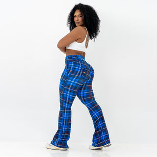 Curve Cargo EVO Flare Leggings - Blue Gingham