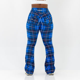 Curve Cargo EVO Flare Leggings - Blue Gingham