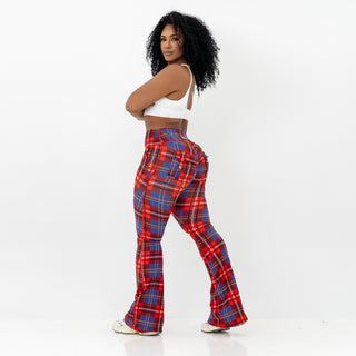Curve Cargo EVO Flare Leggings - Red Gingham