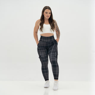 Curve Cargo EVO Leggings Pattern - Charcoal Gingham