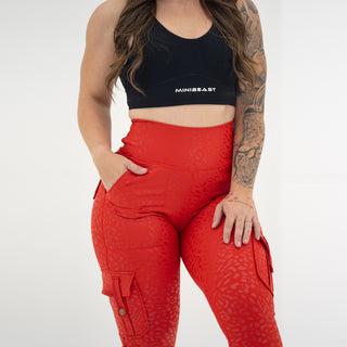 Curve Cargo EVO Leggings Pattern - Red Cheetah
