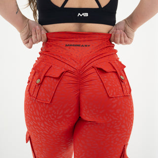 Curve Cargo EVO Leggings Pattern - Red Cheetah