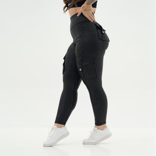 Curve Cargo Leggings Pattern - Black Python