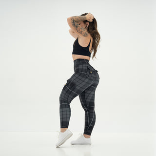 Curve Cargo Leggings Pattern - Charcoal Gingham