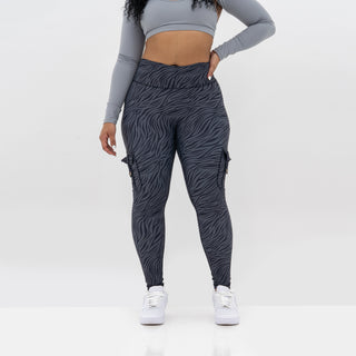 Curve Cargo Leggings Pattern - Charcoal Zebra