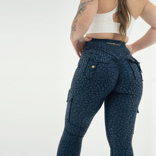Curve Cargo Leggings Pattern - Navy Cheetah