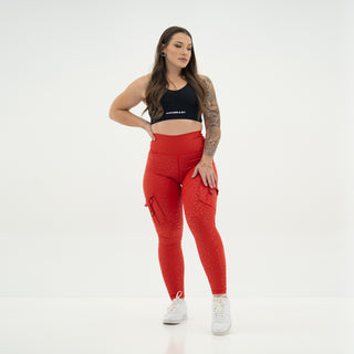 Curve Cargo Leggings Pattern - Red Cheetah