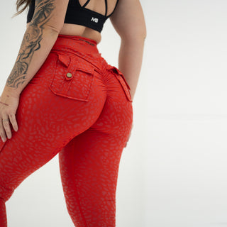 Curve Cargo Leggings Pattern - Red Cheetah
