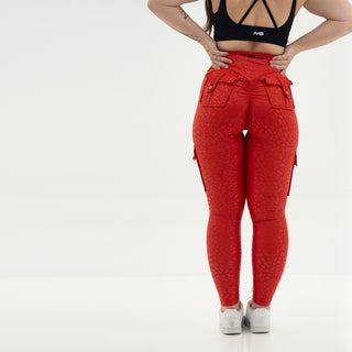 Curve Cargo Leggings Pattern - Red Cheetah