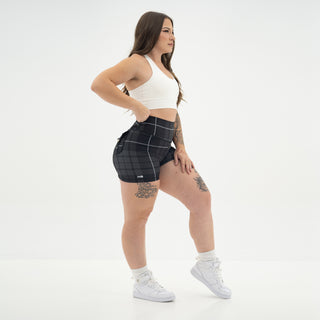 Curve Cargo Shorts Pattern - Charcoal Gingham
