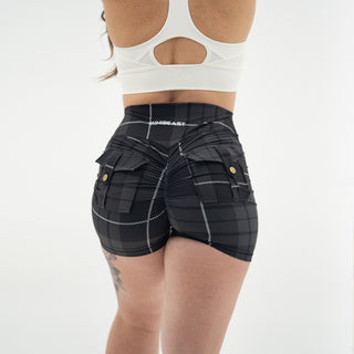 Curve Cargo Shorts Pattern - Charcoal Gingham