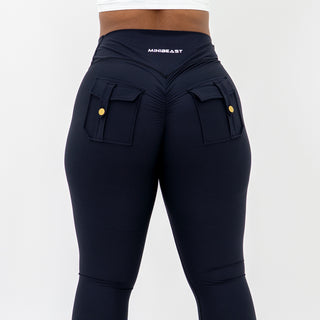 Curve-V Cargo Flare Leggings - Black