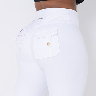 Curve-V Cargo Flare Leggings - White