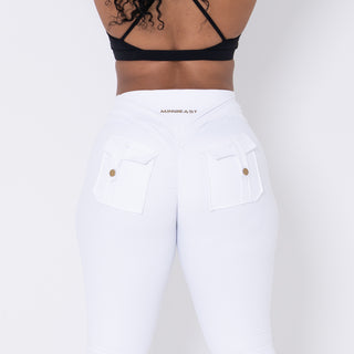 Curve-V Cargo Flare Leggings - White