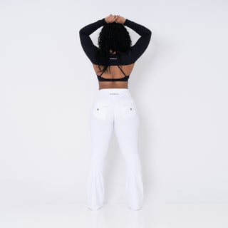 Curve-V Cargo Flare Leggings - White