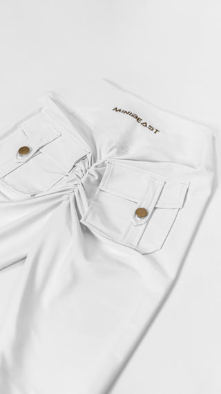 Curve-V Cargo Flare Leggings - White