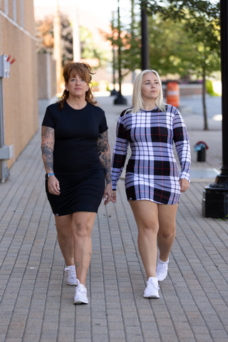 Og T-shirt Dresses - Gingham - Long Sleeve - Black Gingham