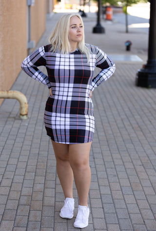 Og T-shirt Dresses - Gingham - Long Sleeve - Black Gingham