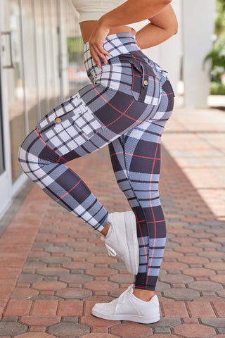 Curve Cargo Leggings Pattern - Black Gingham