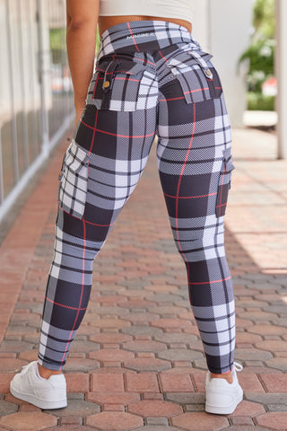 Curve Cargo Leggings Pattern - Black Gingham