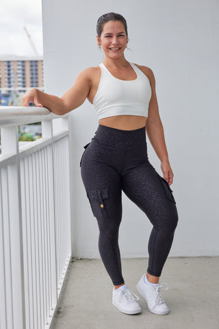 Curve Cargo Leggings Pattern - Black Leopard