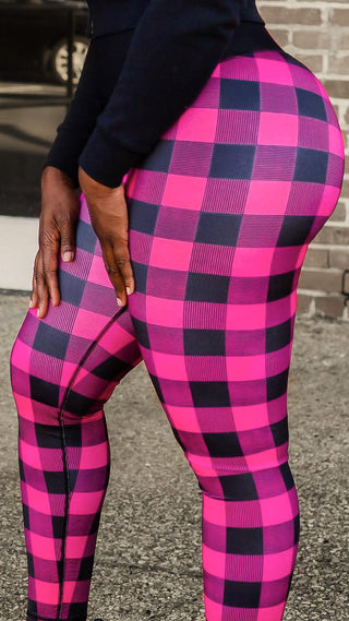 Curve Classic Leggings Pattern - Pink Plaid