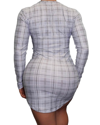 Og T-shirt Dresses - Gingham - Long Sleeve - Grey Gingham