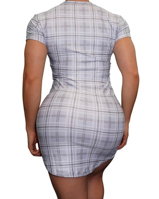 Og T-shirt Dresses - Gingham - Short Sleeve - Grey Gingham