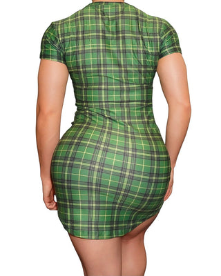 Og T-shirt Dresses - Gingham - Short Sleeve - Green Gingham