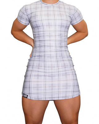 Og T-shirt Dresses - Gingham - Short Sleeve - Grey Gingham