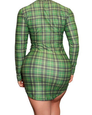 Og T-shirt Dresses - Gingham - Long Sleeve - Green Gingham